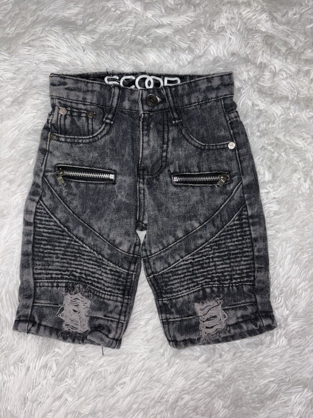 Scoop Boys 3 Distressed, Washed Grunge Style Longer Blk Jean Shorts. Cute